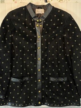 Linea by Louis Dell’Olio Black Suede Eyelet Jacket with Gold Accents